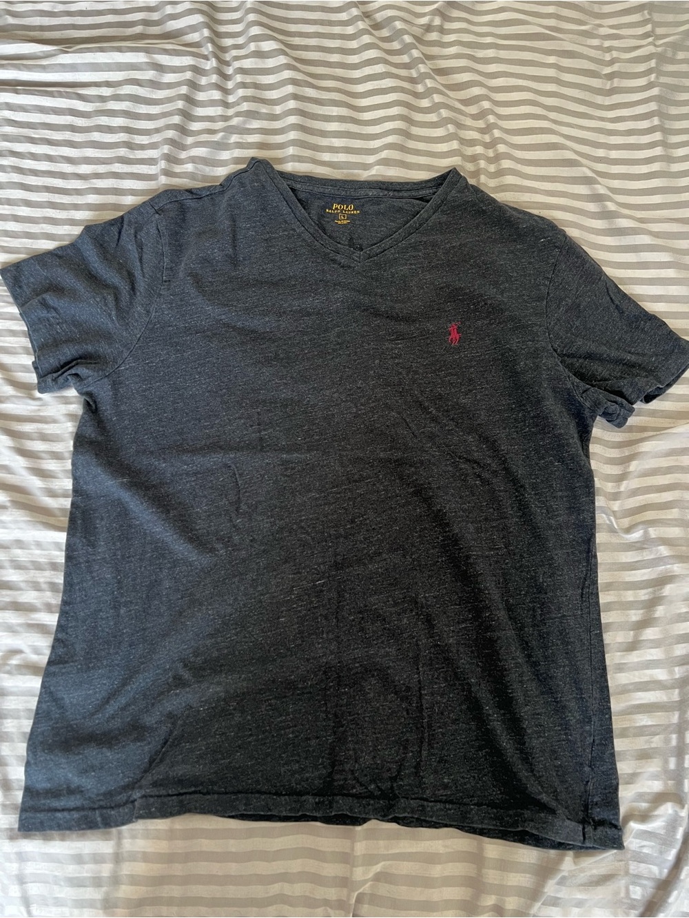 Polo by Ralph Lauren Charcoal V-Neck T-Shirt with Red Pony